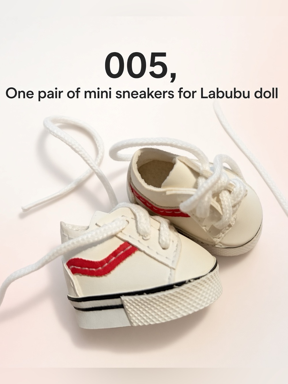 005, One pair of White Mini Sneakers with Red Accent for Labubu doll